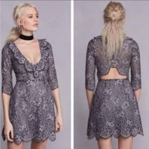 For Love & Lemons Theodora Mini Casual Dress Floral Lace Gray